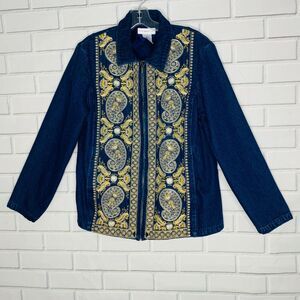 vintage Susan Graver jean jacket embroidery blue paisley blue jean size large